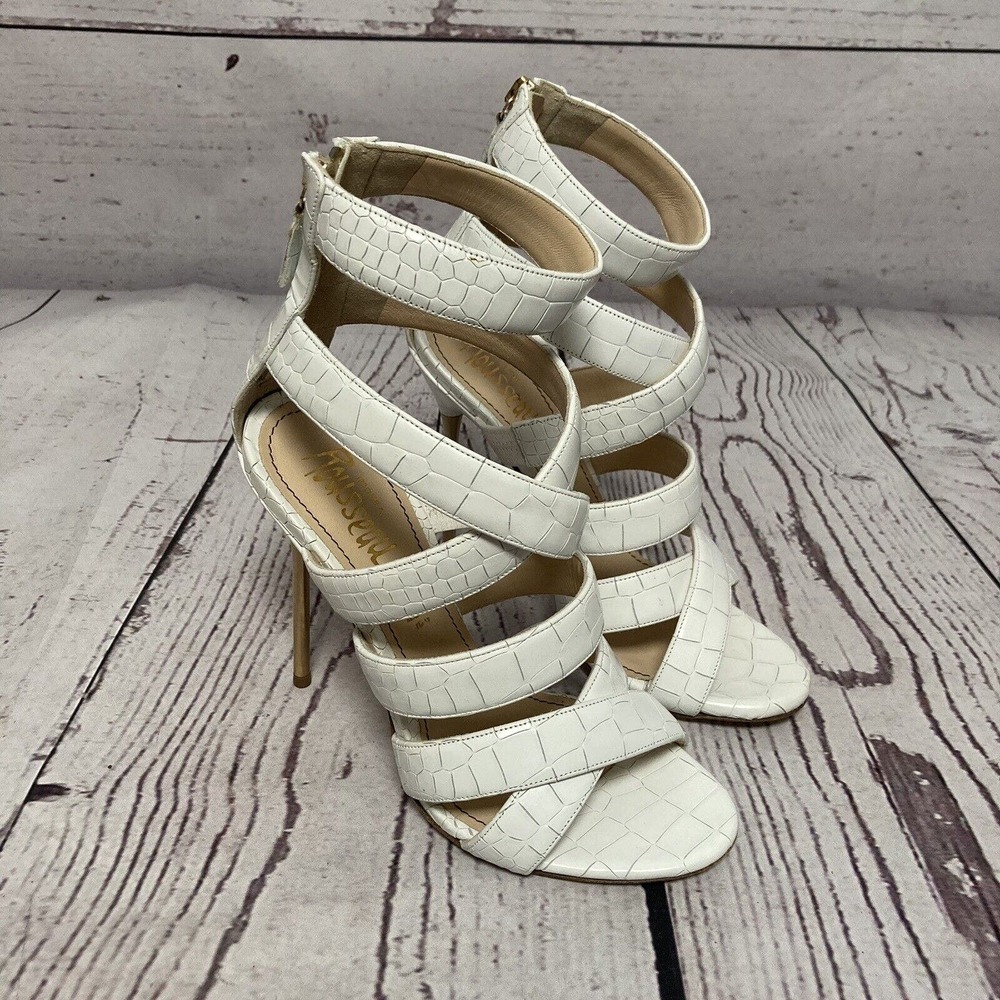 Jerome C Rousseau Heels Womens Size 7.5 38 White Leather Strappy Stilettos Pumps